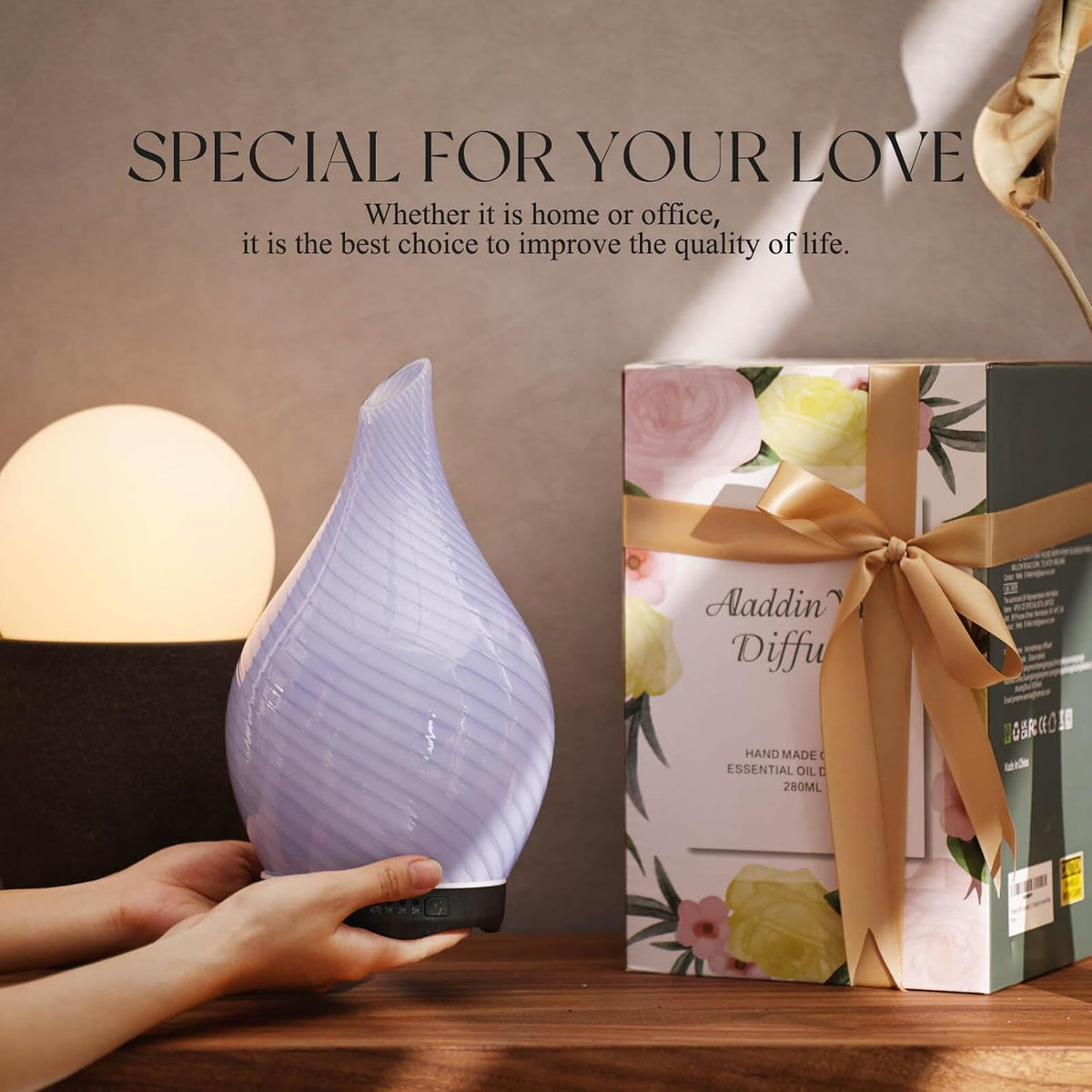 Essential Oil Diffuser 280ml Handmade Glass Diffuser 7H Runtime