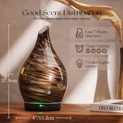 Essential Oil Diffuser 280ml Handmade Glass Diffuser 7H Runtime