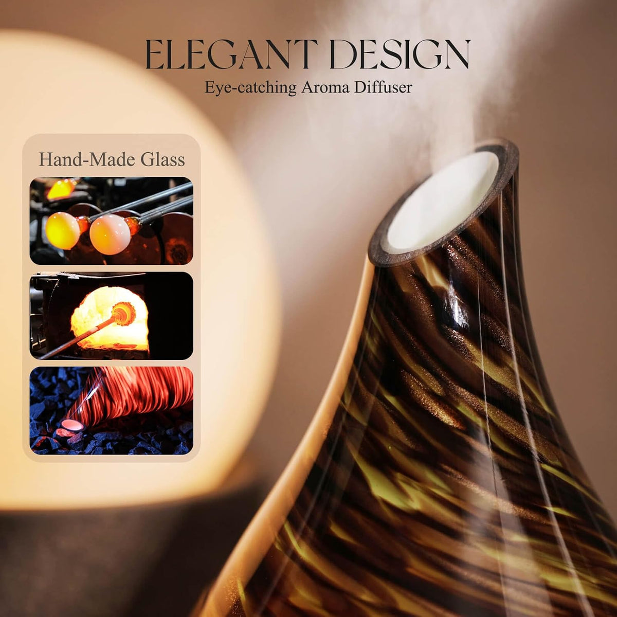 Essential Oil Diffuser 280ml Handmade Glass Diffuser 7H Runtime