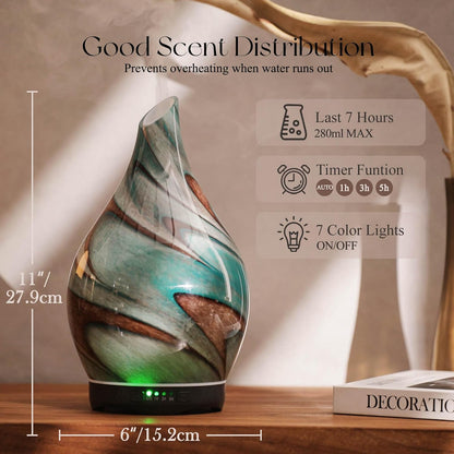 Essential Oil Diffuser 280ml Handmade Glass Diffuser 7H Runtime