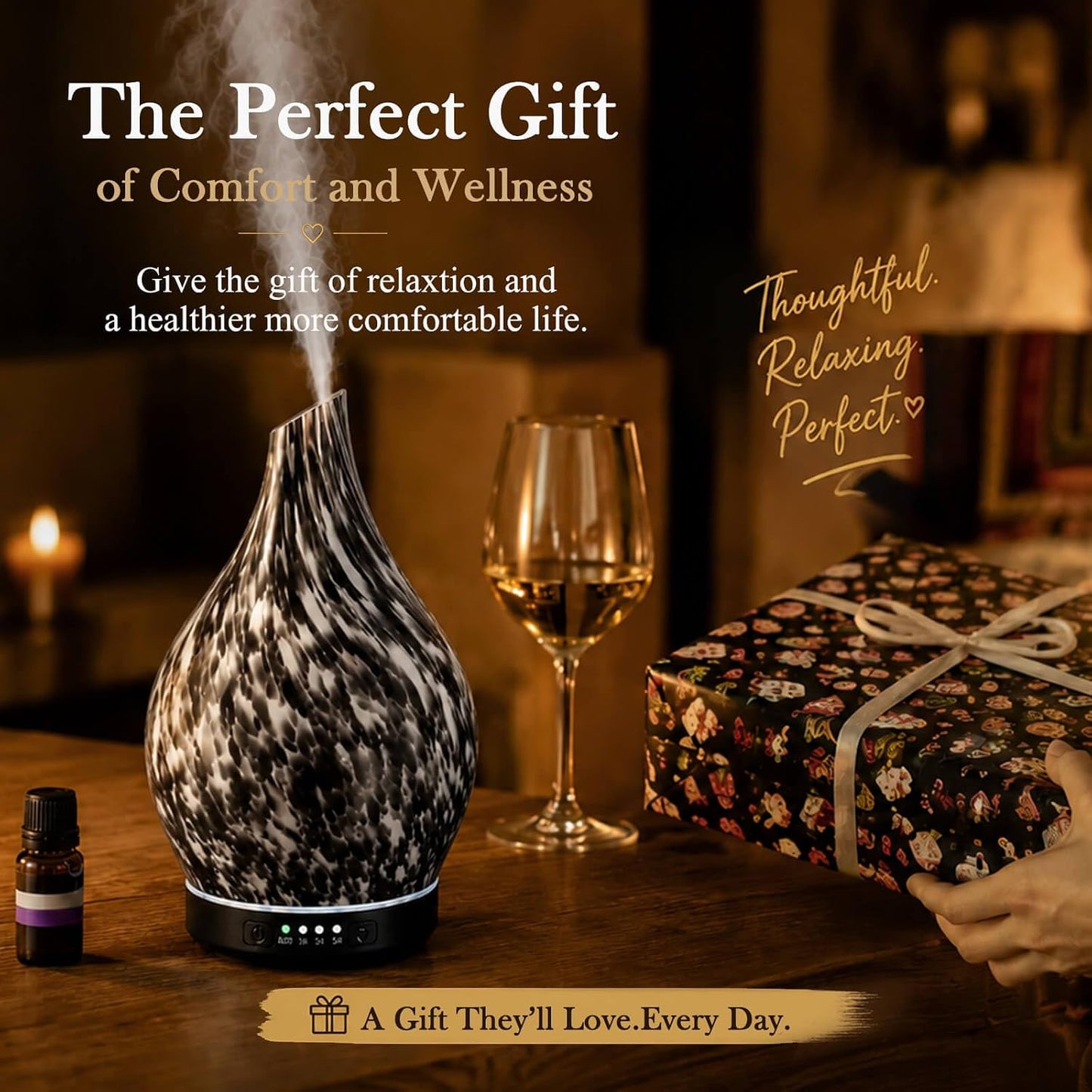 Essential Oil Diffuser 280ml Handmade Glass Diffuser 7H Runtime