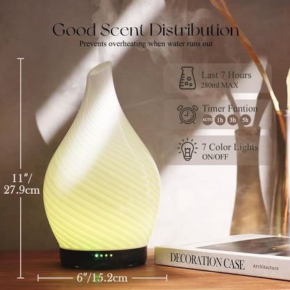Essential Oil Diffuser 280ml Handmade Glass Diffuser 7H Runtime
