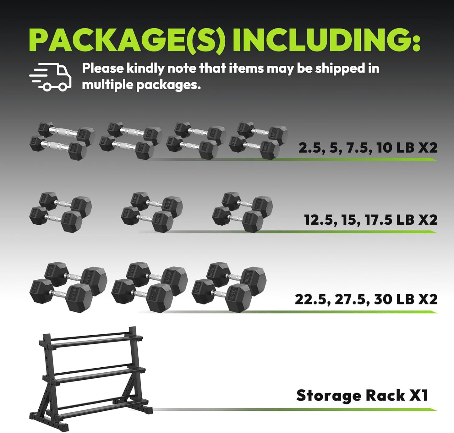 HANDBODE Rubber Coated Hex Dumbbell Set with Rack, 300-840 lb | Fixed Weights Sets with Heavy Duty Storage Stand, Multiple Weight Options Home Gym Equipment for Strength Training