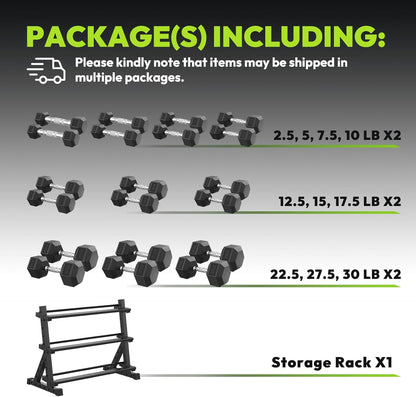 HANDBODE Rubber Coated Hex Dumbbell Set with Rack, 300-840 lb | Fixed Weights Sets with Heavy Duty Storage Stand, Multiple Weight Options Home Gym Equipment for Strength Training
