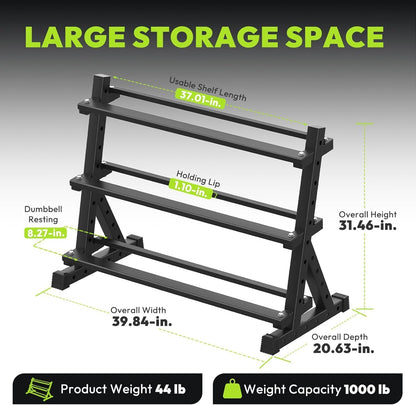 HANDBODE Rubber Coated Hex Dumbbell Set with Rack, 300-840 lb | Fixed Weights Sets with Heavy Duty Storage Stand, Multiple Weight Options Home Gym Equipment for Strength Training