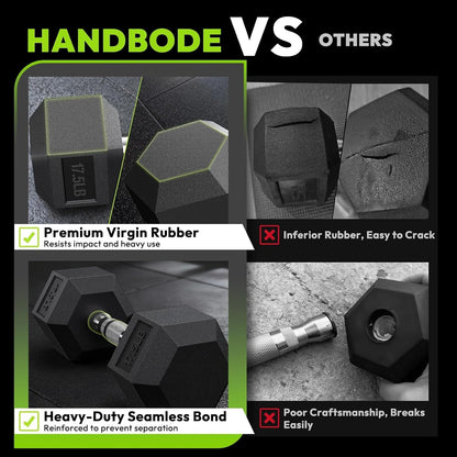 HANDBODE Rubber Coated Hex Dumbbell Set with Rack, 300-840 lb | Fixed Weights Sets with Heavy Duty Storage Stand, Multiple Weight Options Home Gym Equipment for Strength Training