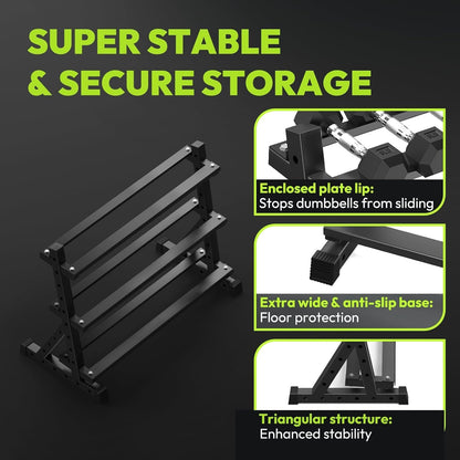 HANDBODE Rubber Coated Hex Dumbbell Set with Rack, 300-840 lb | Fixed Weights Sets with Heavy Duty Storage Stand, Multiple Weight Options Home Gym Equipment for Strength Training