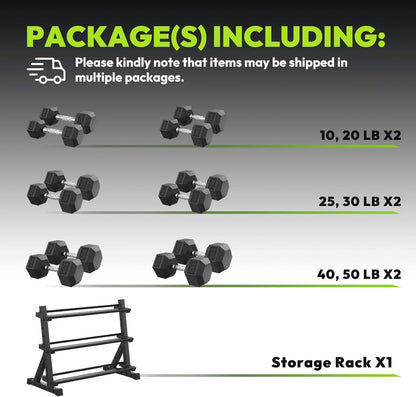 HANDBODE Rubber Coated Hex Dumbbell Set with Rack, 300-840 lb | Fixed Weights Sets with Heavy Duty Storage Stand, Multiple Weight Options Home Gym Equipment for Strength Training