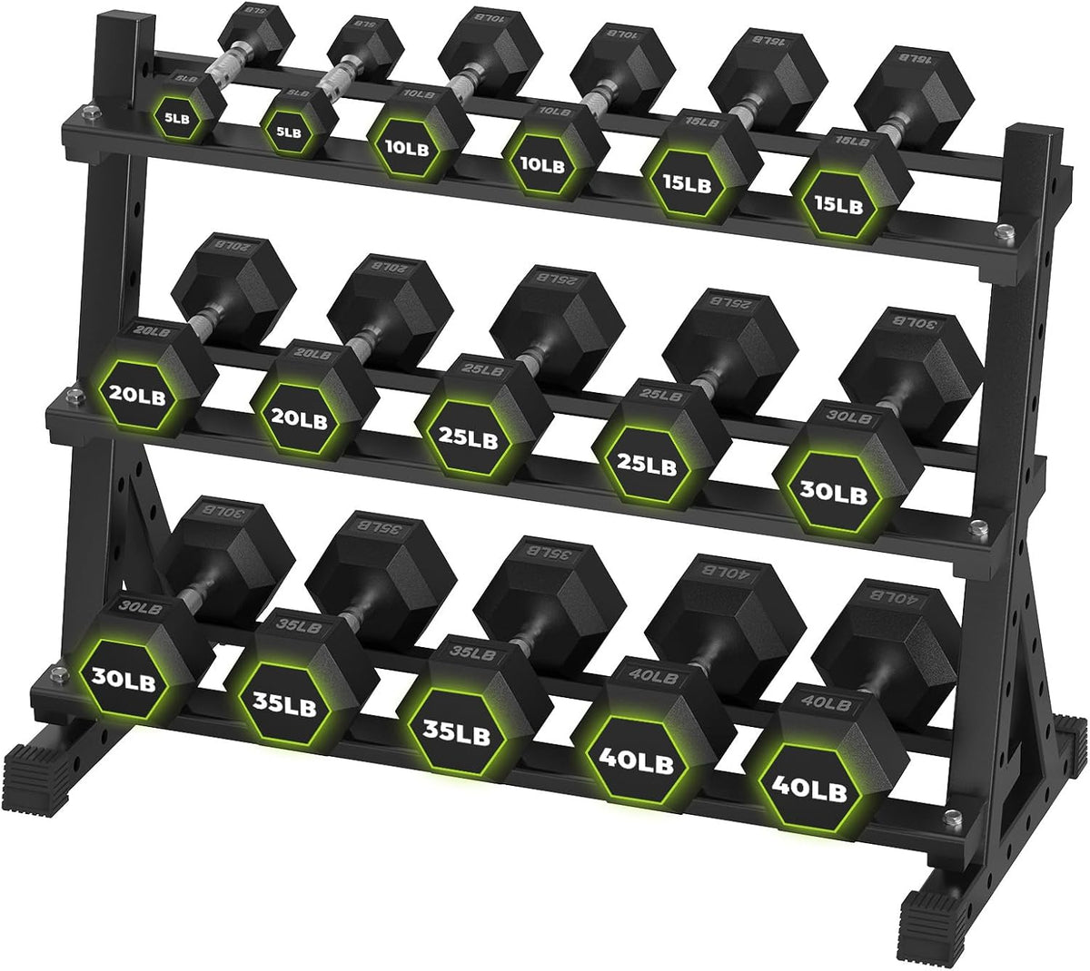 HANDBODE Rubber Coated Hex Dumbbell Set with Rack, 300-840 lb | Fixed Weights Sets with Heavy Duty Storage Stand, Multiple Weight Options Home Gym Equipment for Strength Training