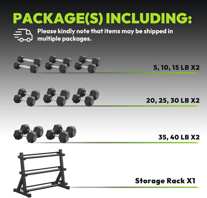 HANDBODE Rubber Coated Hex Dumbbell Set with Rack, 300-840 lb | Fixed Weights Sets with Heavy Duty Storage Stand, Multiple Weight Options Home Gym Equipment for Strength Training