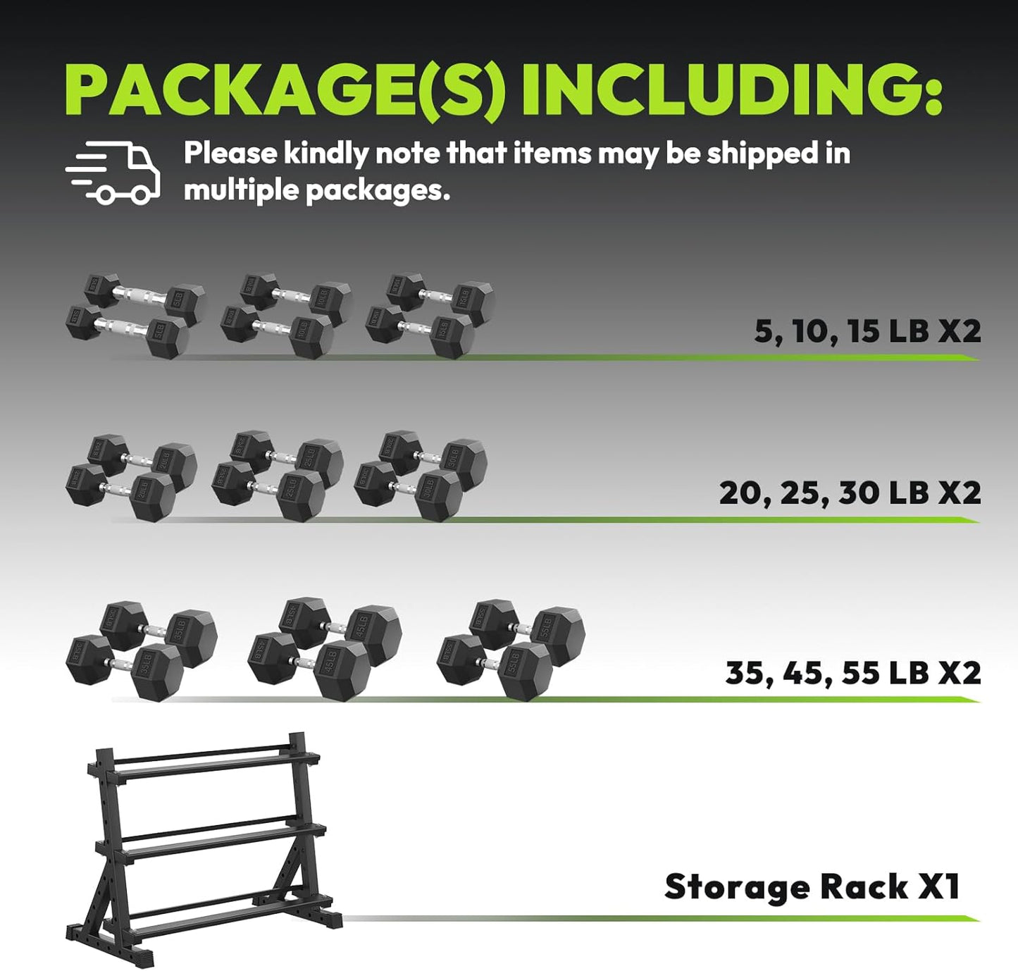 HANDBODE Rubber Coated Hex Dumbbell Set with Rack, 300-840 lb | Fixed Weights Sets with Heavy Duty Storage Stand, Multiple Weight Options Home Gym Equipment for Strength Training