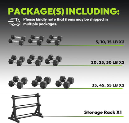 HANDBODE Rubber Coated Hex Dumbbell Set with Rack, 300-840 lb | Fixed Weights Sets with Heavy Duty Storage Stand, Multiple Weight Options Home Gym Equipment for Strength Training