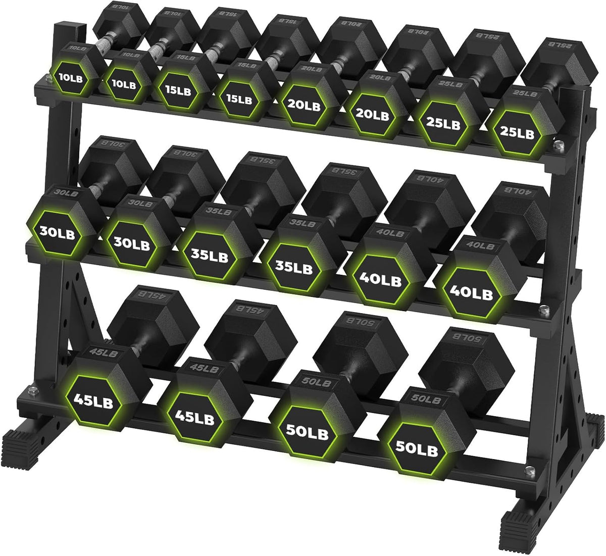 HANDBODE Rubber Coated Hex Dumbbell Set with Rack, 300-840 lb | Fixed Weights Sets with Heavy Duty Storage Stand, Multiple Weight Options Home Gym Equipment for Strength Training
