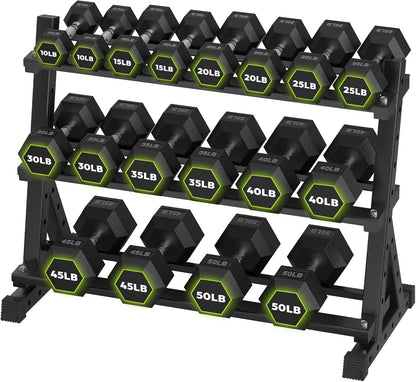 HANDBODE Rubber Coated Hex Dumbbell Set with Rack, 300-840 lb | Fixed Weights Sets with Heavy Duty Storage Stand, Multiple Weight Options Home Gym Equipment for Strength Training