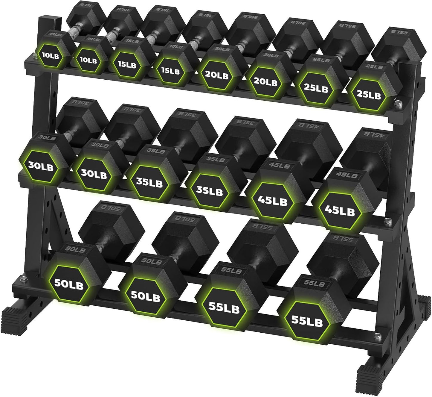 HANDBODE Rubber Coated Hex Dumbbell Set with Rack, 300-840 lb | Fixed Weights Sets with Heavy Duty Storage Stand, Multiple Weight Options Home Gym Equipment for Strength Training