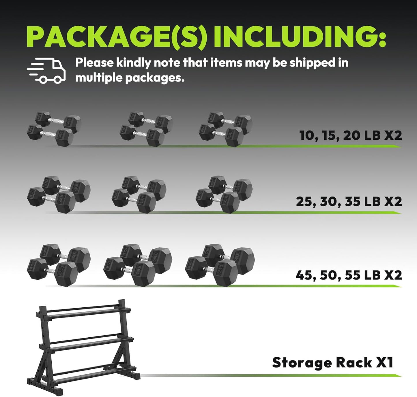 HANDBODE Rubber Coated Hex Dumbbell Set with Rack, 300-840 lb | Fixed Weights Sets with Heavy Duty Storage Stand, Multiple Weight Options Home Gym Equipment for Strength Training