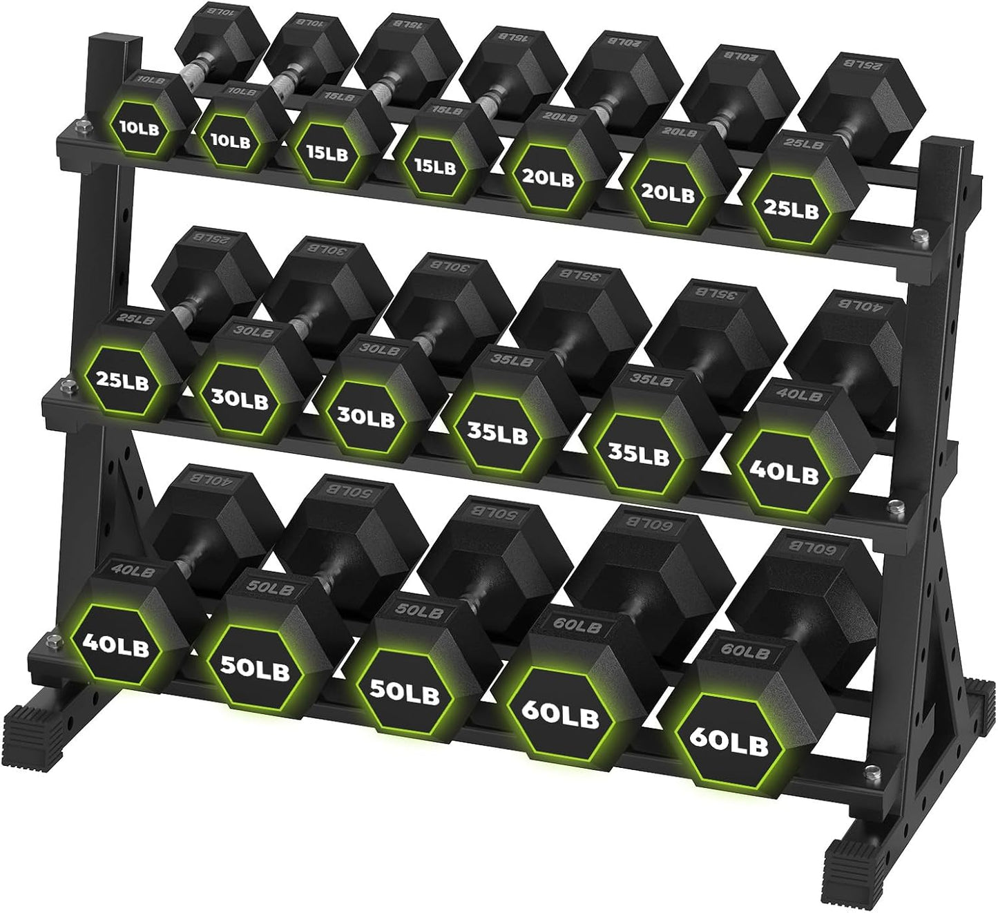 HANDBODE Rubber Coated Hex Dumbbell Set with Rack, 300-840 lb | Fixed Weights Sets with Heavy Duty Storage Stand, Multiple Weight Options Home Gym Equipment for Strength Training