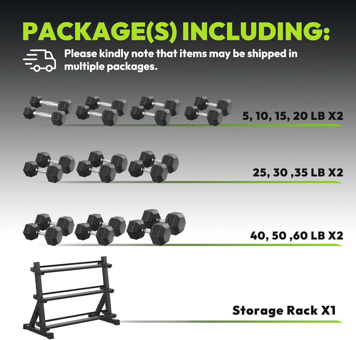 HANDBODE Rubber Coated Hex Dumbbell Set with Rack, 300-840 lb | Fixed Weights Sets with Heavy Duty Storage Stand, Multiple Weight Options Home Gym Equipment for Strength Training