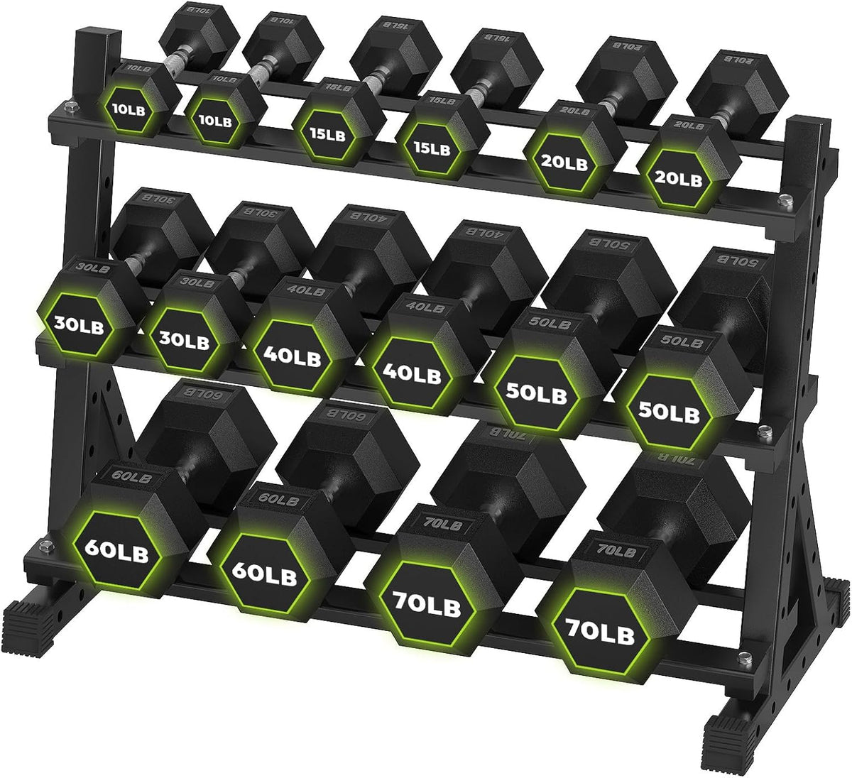 HANDBODE Rubber Coated Hex Dumbbell Set with Rack, 300-840 lb | Fixed Weights Sets with Heavy Duty Storage Stand, Multiple Weight Options Home Gym Equipment for Strength Training