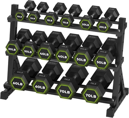 HANDBODE Rubber Coated Hex Dumbbell Set with Rack, 300-840 lb | Fixed Weights Sets with Heavy Duty Storage Stand, Multiple Weight Options Home Gym Equipment for Strength Training