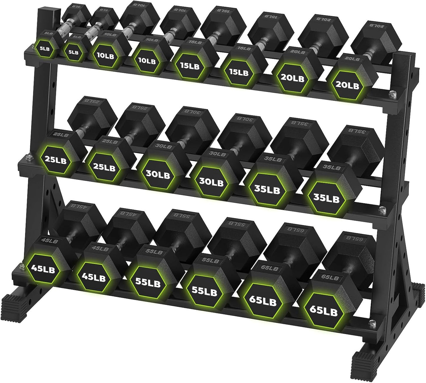 HANDBODE Rubber Coated Hex Dumbbell Set with Rack, 300-840 lb | Fixed Weights Sets with Heavy Duty Storage Stand, Multiple Weight Options Home Gym Equipment for Strength Training