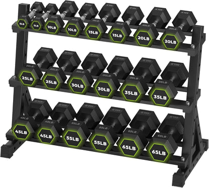 HANDBODE Rubber Coated Hex Dumbbell Set with Rack, 300-840 lb | Fixed Weights Sets with Heavy Duty Storage Stand, Multiple Weight Options Home Gym Equipment for Strength Training