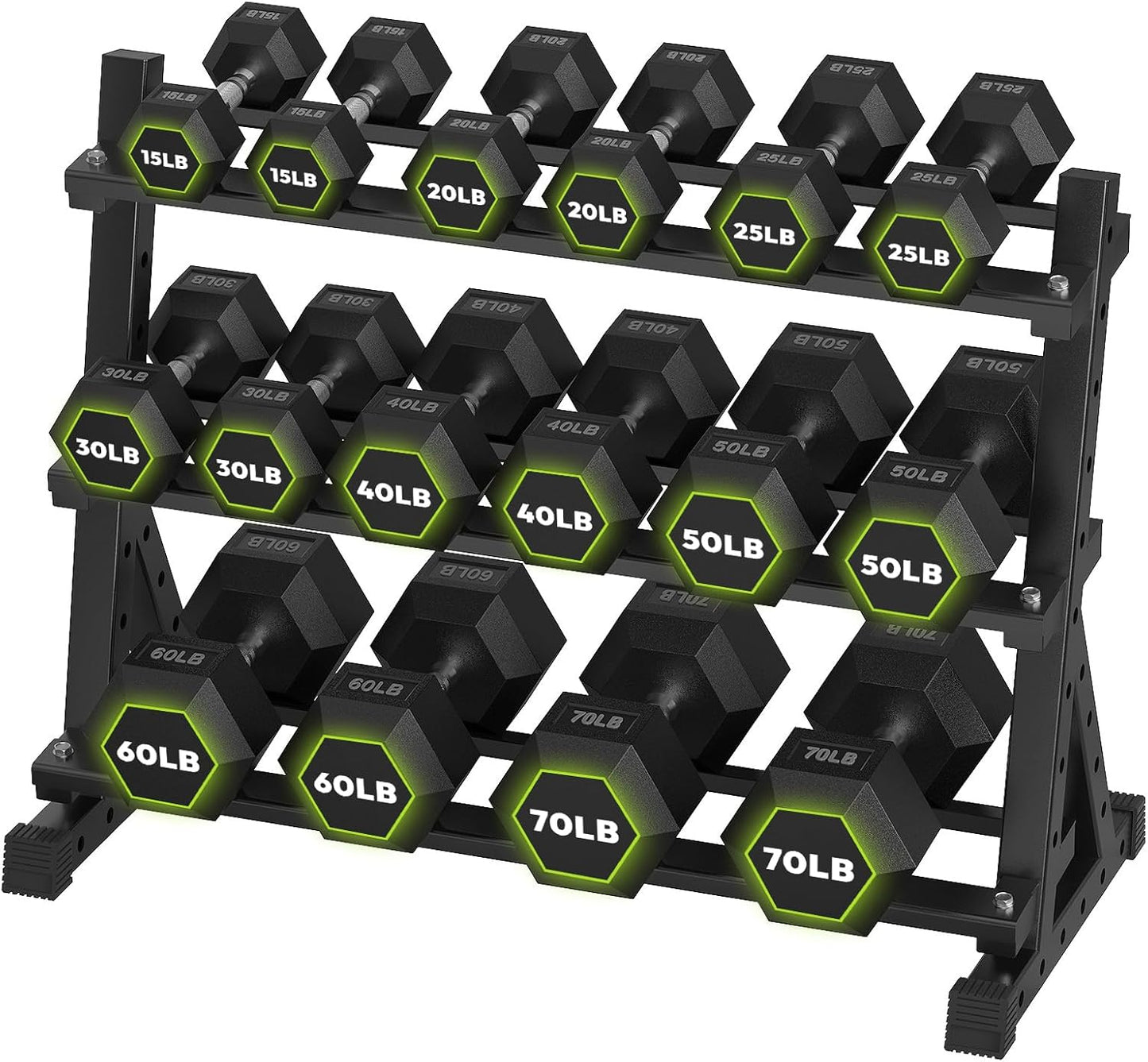 HANDBODE Rubber Coated Hex Dumbbell Set with Rack, 300-840 lb | Fixed Weights Sets with Heavy Duty Storage Stand, Multiple Weight Options Home Gym Equipment for Strength Training