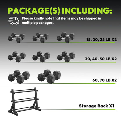 HANDBODE Rubber Coated Hex Dumbbell Set with Rack, 300-840 lb | Fixed Weights Sets with Heavy Duty Storage Stand, Multiple Weight Options Home Gym Equipment for Strength Training
