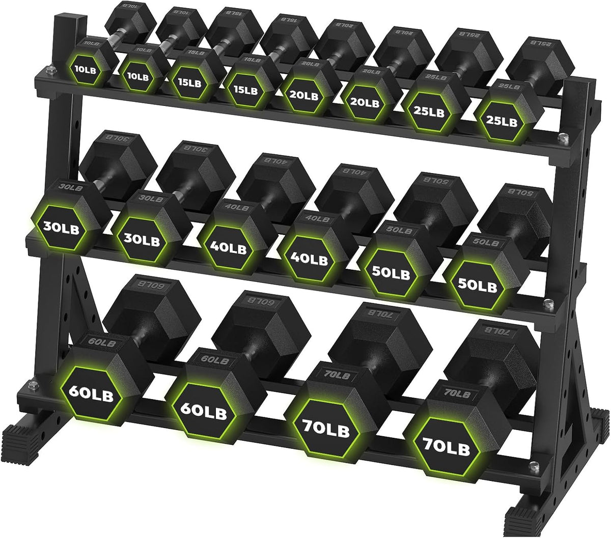 HANDBODE Rubber Coated Hex Dumbbell Set with Rack, 300-840 lb | Fixed Weights Sets with Heavy Duty Storage Stand, Multiple Weight Options Home Gym Equipment for Strength Training