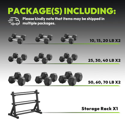 HANDBODE Rubber Coated Hex Dumbbell Set with Rack, 300-840 lb | Fixed Weights Sets with Heavy Duty Storage Stand, Multiple Weight Options Home Gym Equipment for Strength Training