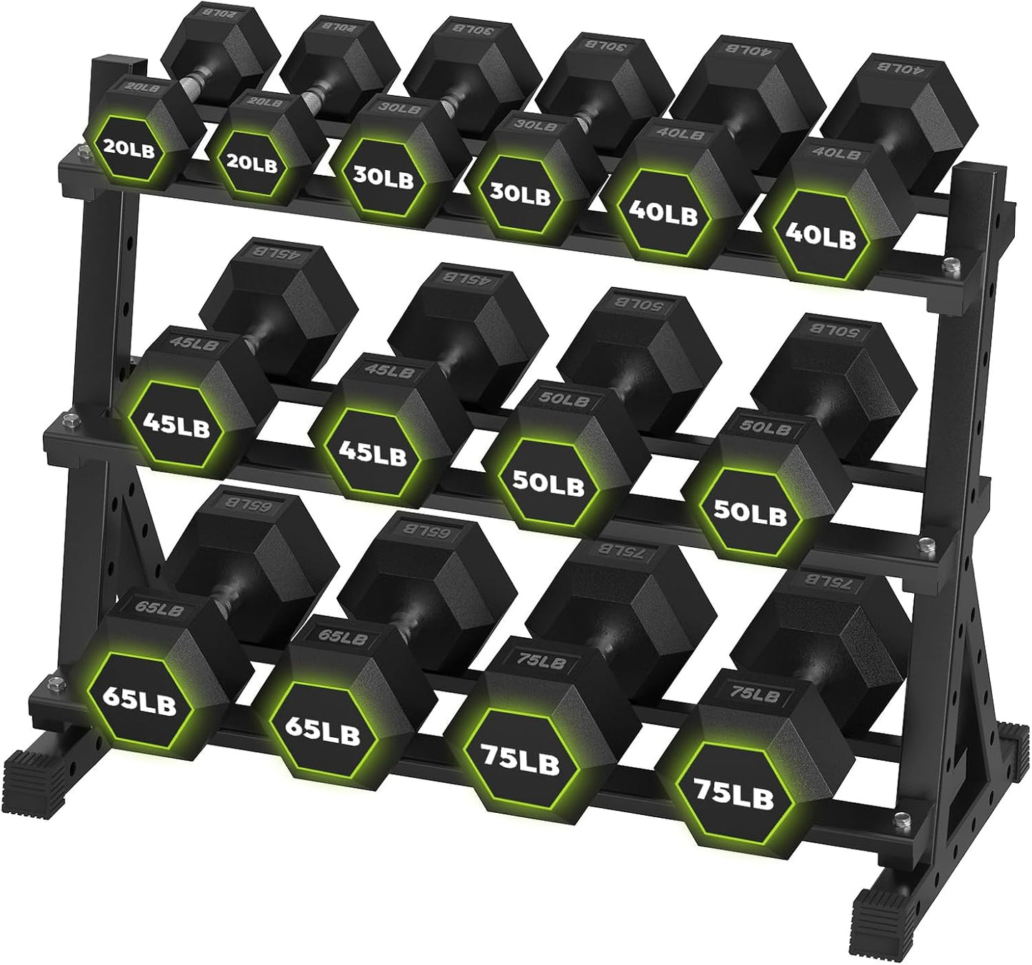 HANDBODE Rubber Coated Hex Dumbbell Set with Rack, 300-840 lb | Fixed Weights Sets with Heavy Duty Storage Stand, Multiple Weight Options Home Gym Equipment for Strength Training