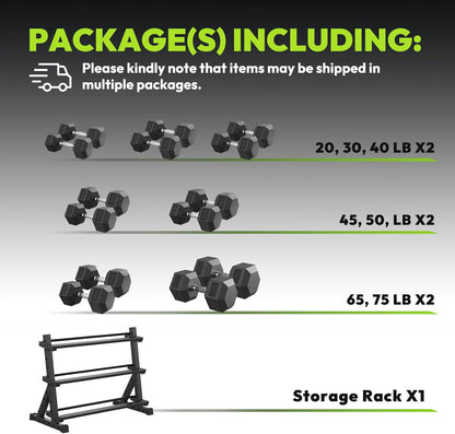 HANDBODE Rubber Coated Hex Dumbbell Set with Rack, 300-840 lb | Fixed Weights Sets with Heavy Duty Storage Stand, Multiple Weight Options Home Gym Equipment for Strength Training
