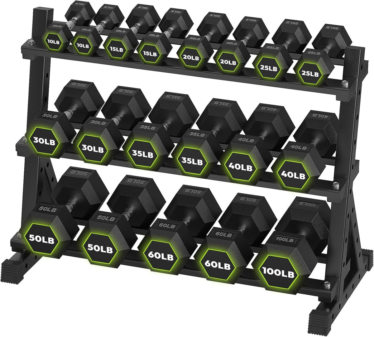 HANDBODE Rubber Coated Hex Dumbbell Set with Rack, 300-840 lb | Fixed Weights Sets with Heavy Duty Storage Stand, Multiple Weight Options Home Gym Equipment for Strength Training