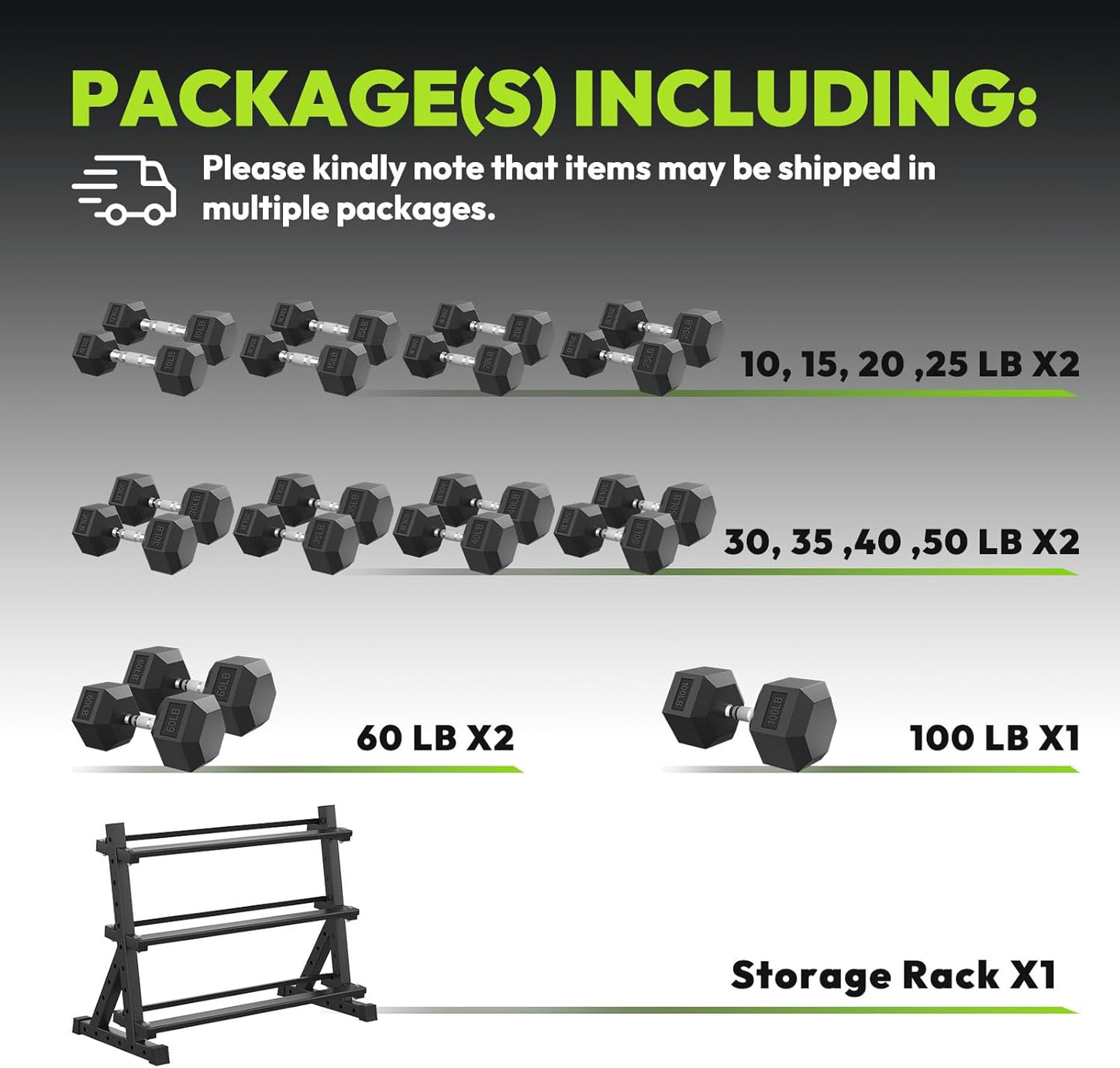 HANDBODE Rubber Coated Hex Dumbbell Set with Rack, 300-840 lb | Fixed Weights Sets with Heavy Duty Storage Stand, Multiple Weight Options Home Gym Equipment for Strength Training