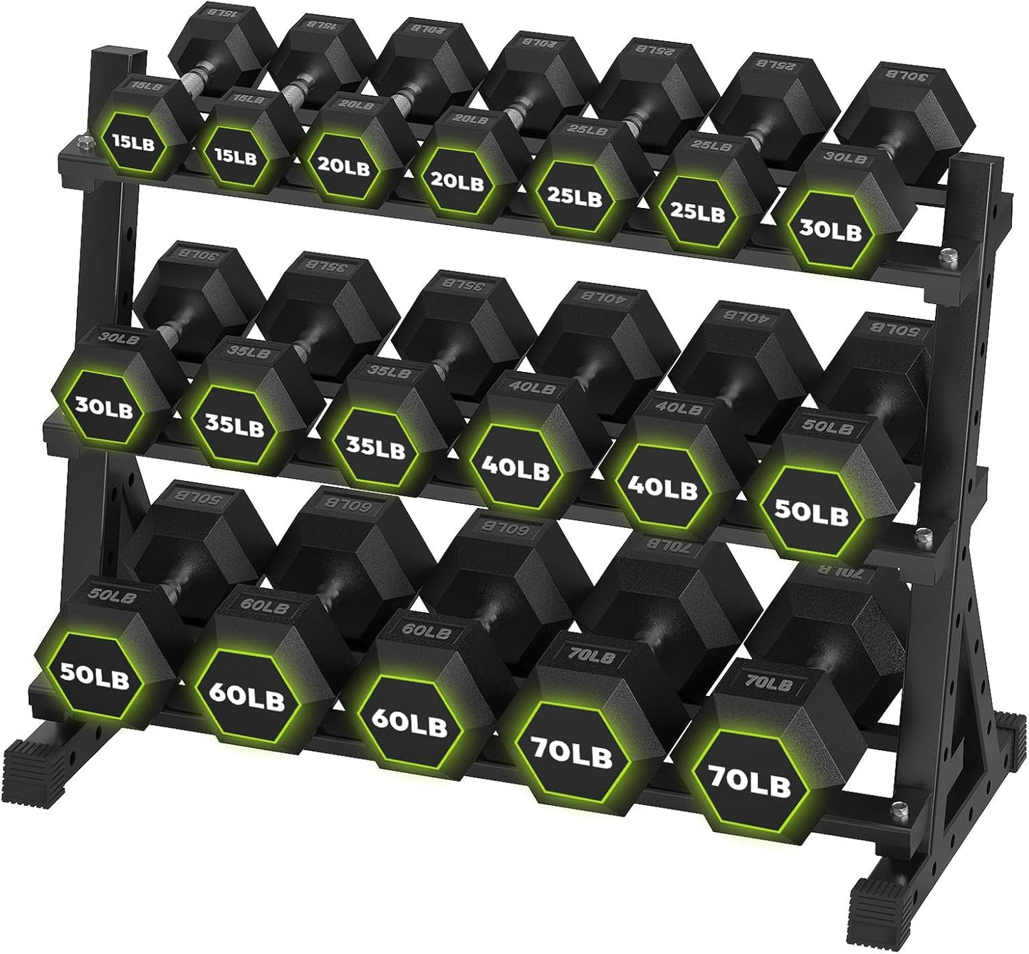 HANDBODE Rubber Coated Hex Dumbbell Set with Rack, 300-840 lb | Fixed Weights Sets with Heavy Duty Storage Stand, Multiple Weight Options Home Gym Equipment for Strength Training