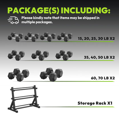HANDBODE Rubber Coated Hex Dumbbell Set with Rack, 300-840 lb | Fixed Weights Sets with Heavy Duty Storage Stand, Multiple Weight Options Home Gym Equipment for Strength Training