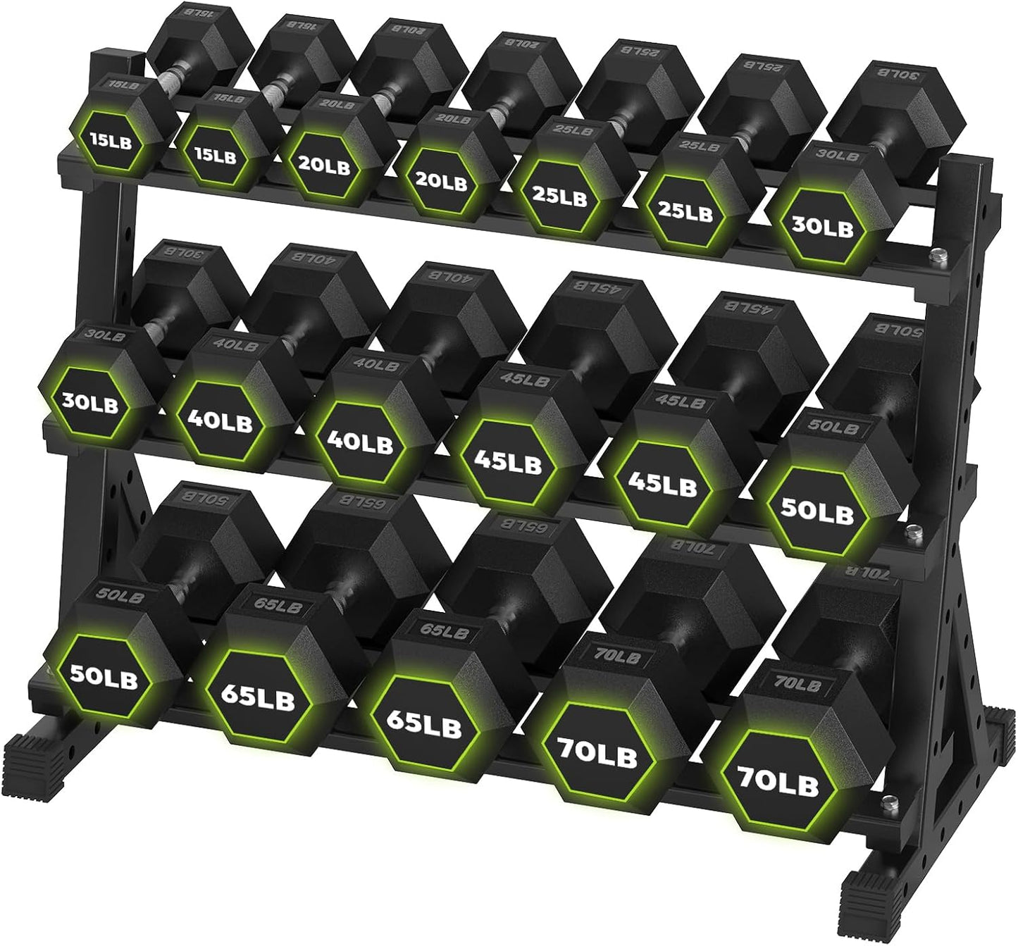 HANDBODE Rubber Coated Hex Dumbbell Set with Rack, 300-840 lb | Fixed Weights Sets with Heavy Duty Storage Stand, Multiple Weight Options Home Gym Equipment for Strength Training
