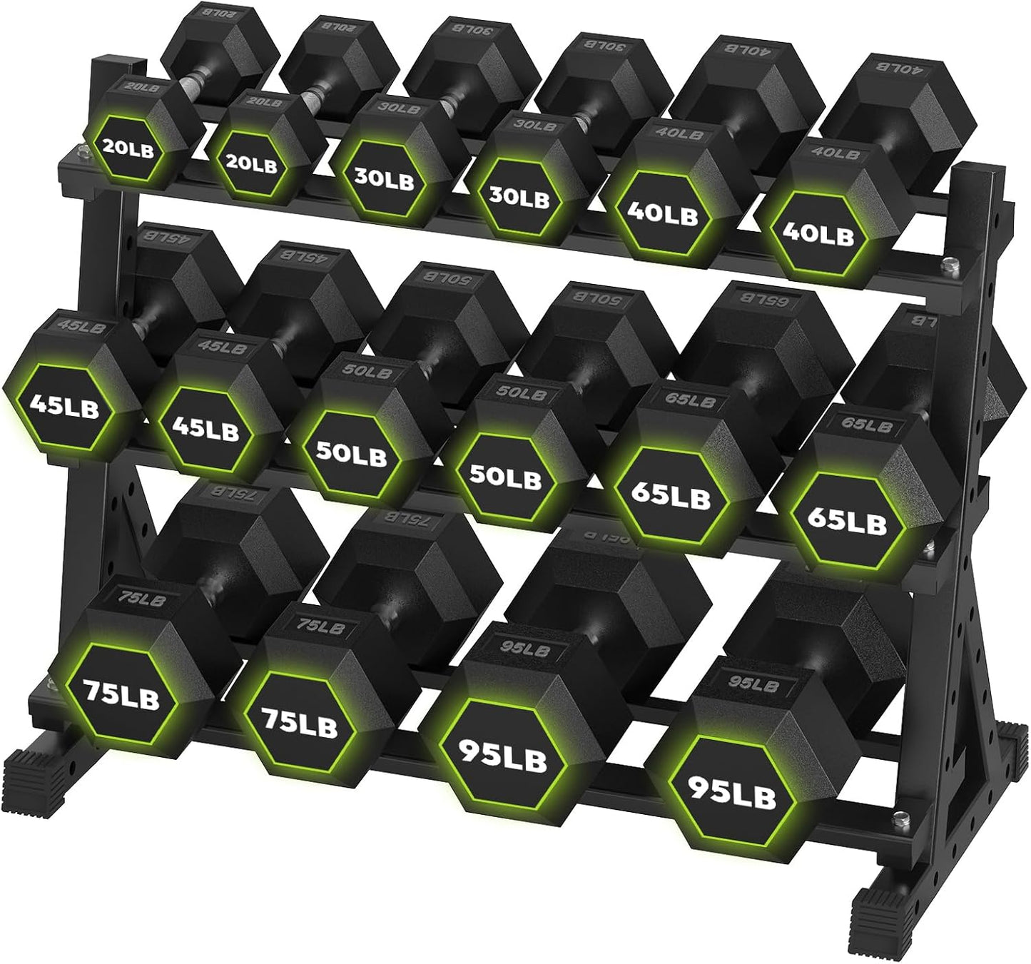 HANDBODE Rubber Coated Hex Dumbbell Set with Rack, 300-840 lb | Fixed Weights Sets with Heavy Duty Storage Stand, Multiple Weight Options Home Gym Equipment for Strength Training