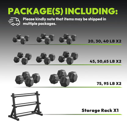 HANDBODE Rubber Coated Hex Dumbbell Set with Rack, 300-840 lb | Fixed Weights Sets with Heavy Duty Storage Stand, Multiple Weight Options Home Gym Equipment for Strength Training