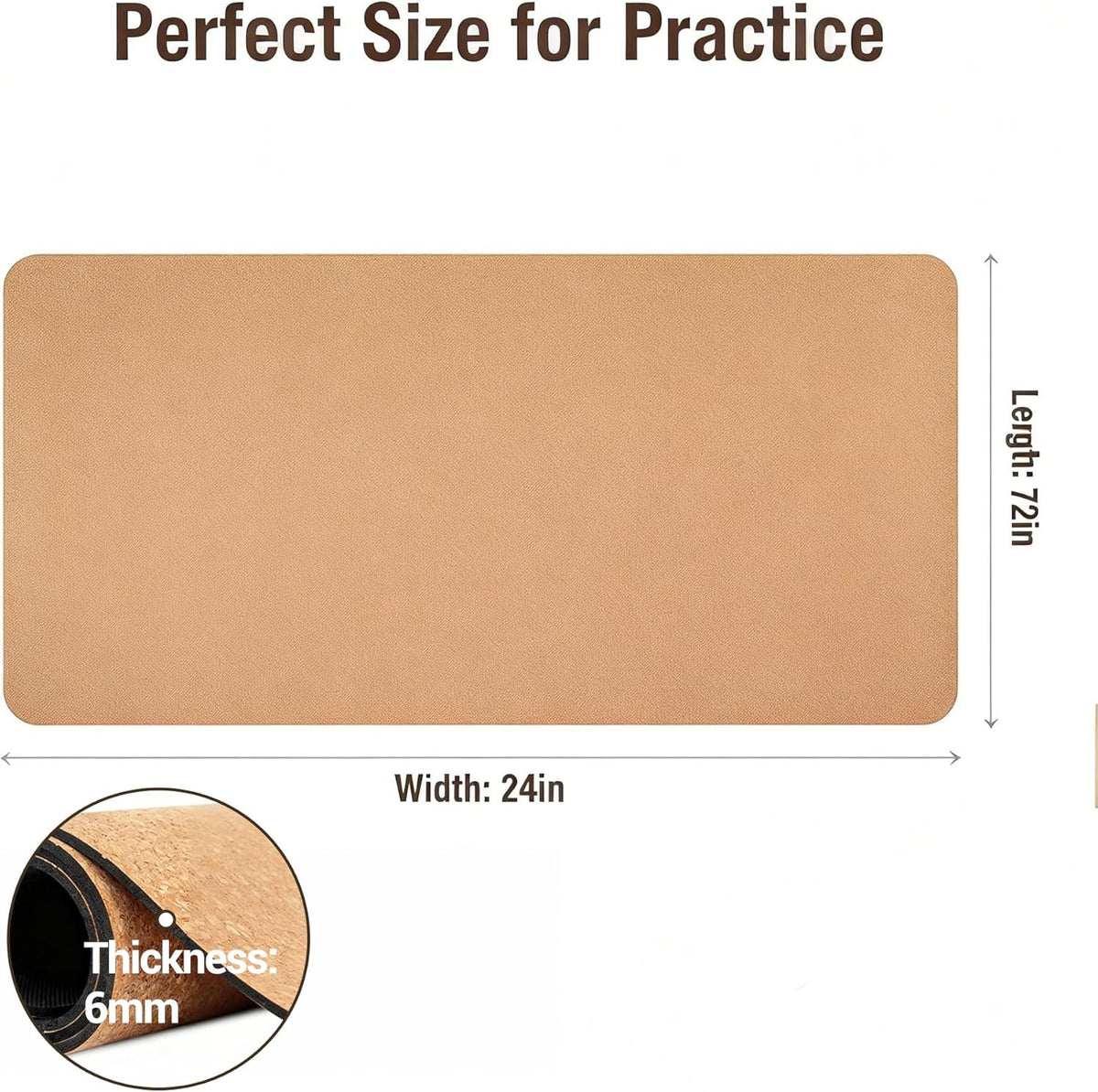 Cork Yoga Mat 6mm Extra Thick Cushioning High Density Natural Rubber Exercise Pad 72 x 24 Inch for Home Gym