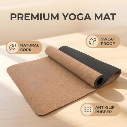 Cork Yoga Mat 6mm Extra Thick Cushioning High Density Natural Rubber Exercise Pad 72 x 24 Inch for Home Gym