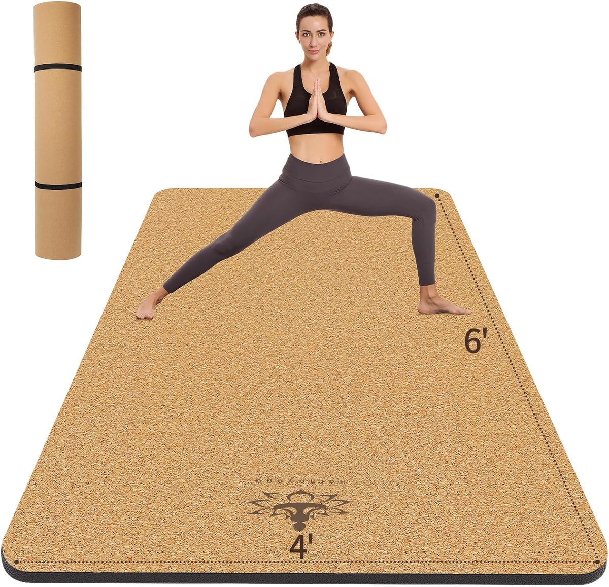 Hatha Yoga Extra Large Natural Cork Yoga Mat - 78" x 32" or 72" x 48", 1/2" Extra Thick Non-slip TPE Exercise Mat, Anti-Tear Pilates Mat for Home, Gym, Hot Yoga, Stretching, Fitness & Workouts