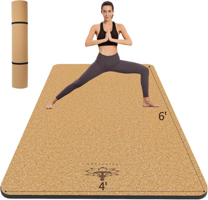Hatha Yoga Extra Large Natural Cork Yoga Mat - 78" x 32" or 72" x 48", 1/2" Extra Thick Non-slip TPE Exercise Mat, Anti-Tear Pilates Mat for Home, Gym, Hot Yoga, Stretching, Fitness & Workouts