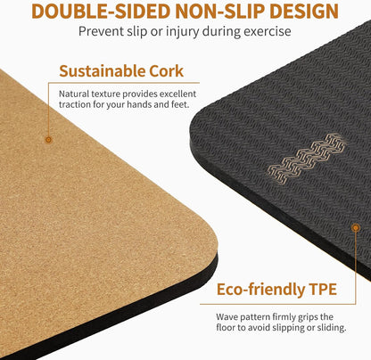 Hatha Yoga Extra Large Natural Cork Yoga Mat - 78" x 32" or 72" x 48", 1/2" Extra Thick Non-slip TPE Exercise Mat, Anti-Tear Pilates Mat for Home, Gym, Hot Yoga, Stretching, Fitness & Workouts