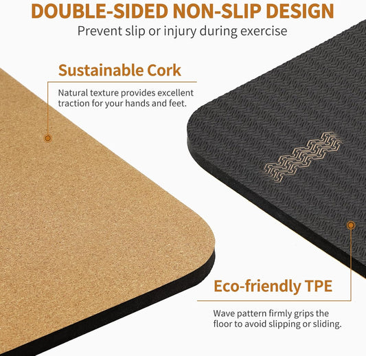 Hatha Yoga Extra Large Natural Cork Yoga Mat - 78" x 32" or 72" x 48", 1/2" Extra Thick Non-slip TPE Exercise Mat, Anti-Tear Pilates Mat for Home, Gym, Hot Yoga, Stretching, Fitness & Workouts