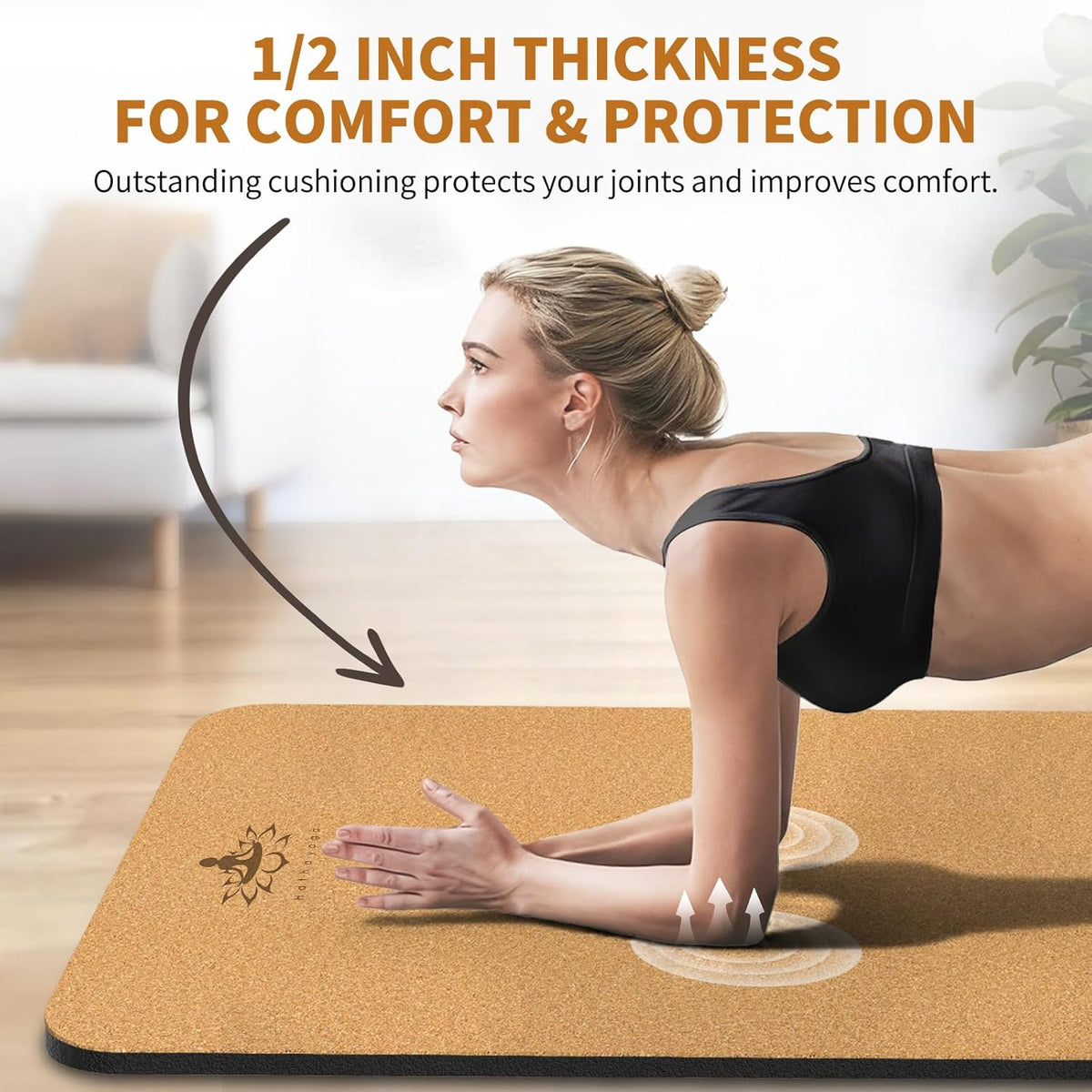Hatha Yoga Extra Large Natural Cork Yoga Mat - 78" x 32" or 72" x 48", 1/2" Extra Thick Non-slip TPE Exercise Mat, Anti-Tear Pilates Mat for Home, Gym, Hot Yoga, Stretching, Fitness & Workouts