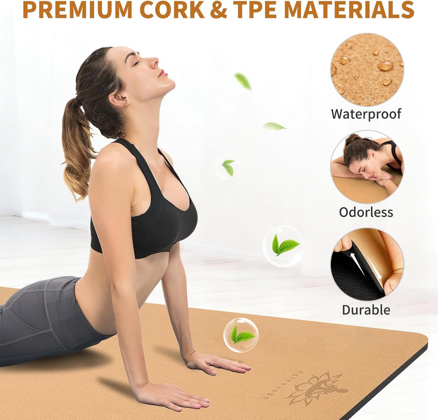 Hatha Yoga Extra Large Natural Cork Yoga Mat - 78" x 32" or 72" x 48", 1/2" Extra Thick Non-slip TPE Exercise Mat, Anti-Tear Pilates Mat for Home, Gym, Hot Yoga, Stretching, Fitness & Workouts