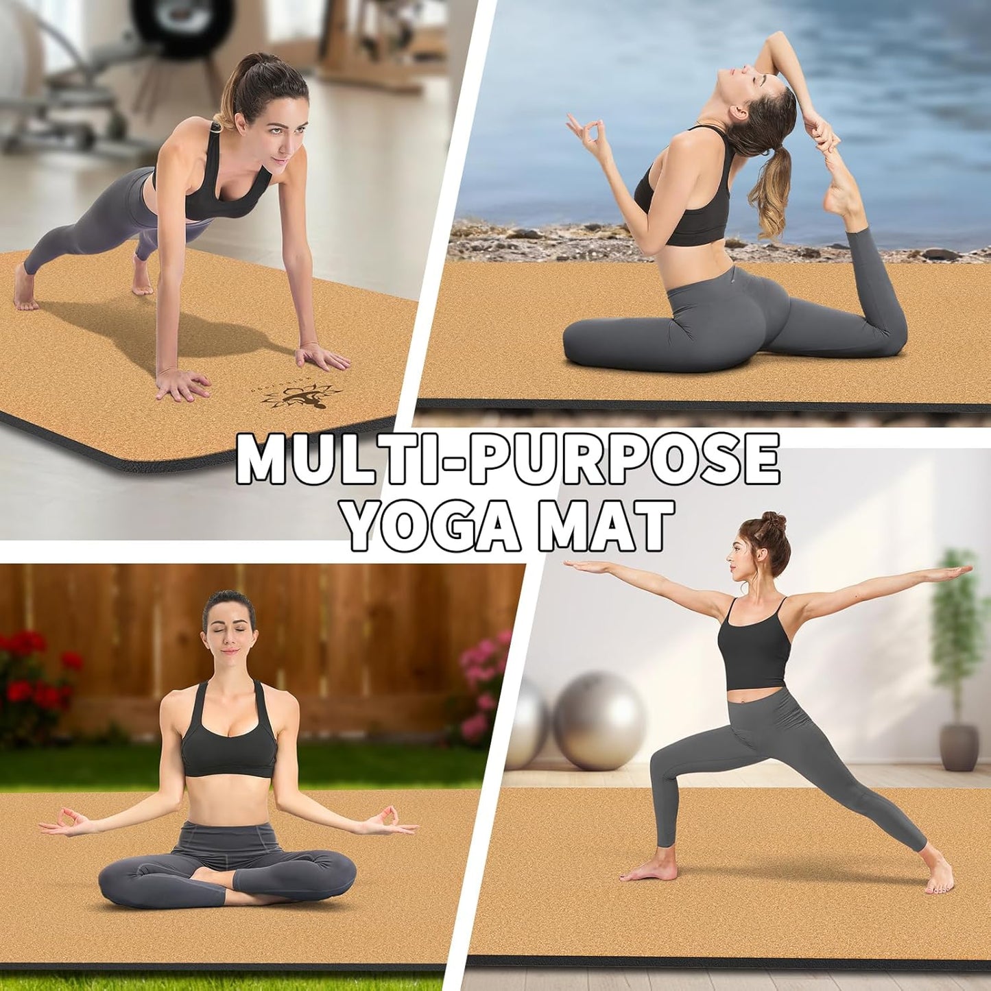 Hatha Yoga Extra Large Natural Cork Yoga Mat - 78" x 32" or 72" x 48", 1/2" Extra Thick Non-slip TPE Exercise Mat, Anti-Tear Pilates Mat for Home, Gym, Hot Yoga, Stretching, Fitness & Workouts