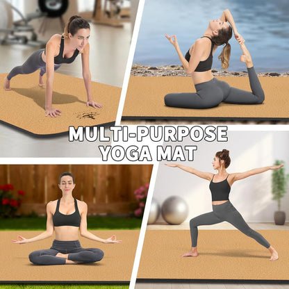 Hatha Yoga Extra Large Natural Cork Yoga Mat - 78" x 32" or 72" x 48", 1/2" Extra Thick Non-slip TPE Exercise Mat, Anti-Tear Pilates Mat for Home, Gym, Hot Yoga, Stretching, Fitness & Workouts