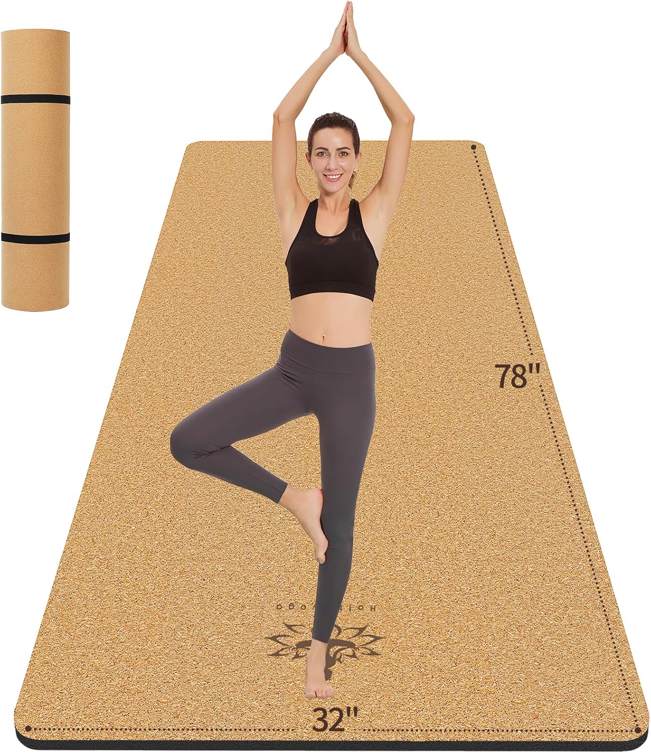 Hatha Yoga Extra Large Natural Cork Yoga Mat - 78" x 32" or 72" x 48", 1/2" Extra Thick Non-slip TPE Exercise Mat, Anti-Tear Pilates Mat for Home, Gym, Hot Yoga, Stretching, Fitness & Workouts